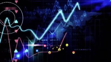 Finansal veriler ve dünya haritası ve animasyon grafikleri üzerinde borsa analizi. Finans, yatırım, analitik, küresel, istatistik, ekonomi