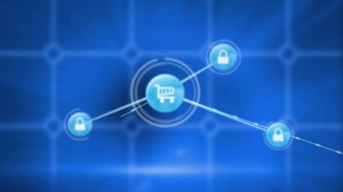 Doktor masası üzerinde fare ve stetoskopla ikonlarla bağlantı ağının animasyonu. Bağlantı teknolojisi ve dijital arayüz konsepti dijital olarak oluşturulmuş video.
