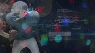 Amerikan futbolcuları üzerinden bağlantı ve veri işleme ağının animasyonu. Küresel spor, ağlar ve veri işleme kavramı dijital olarak oluşturulmuş video.