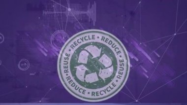 Animation of recycling icon over data processing. Global business and digital interface concept digitally generated video.
