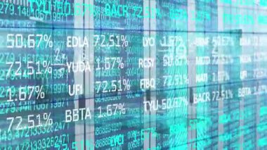 Sunucu odasında veri işleme animasyonu. küresel iş, finans, bağlantılar ve dijital arayüz konsepti dijital olarak oluşturulmuş video.