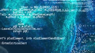 Siyah arkaplanda veri işleme üzerinde ışık lekeleri olan şekillerin animasyonu. Teknoloji, hesaplama, şekiller ve dijital arayüz konsepti dijital olarak oluşturuldu.