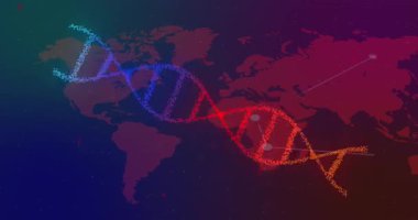 Tıbbi veri işleme ile dönen DNA ipliklerinin animasyonu. Noel şenliği ve kutlama konsepti.