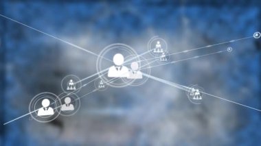 Mavi ve gri gradyan arkaplan karşısındaki profil simgelerinin canlandırılması. Küresel ağ ve iş teknolojisi kavramı