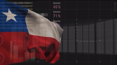 Veri işleme üzerine Şili bayrağı animasyonu. Ukrayna krizi ve uluslararası politika kavramı dijital olarak oluşturuldu.