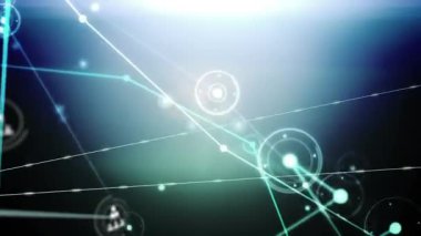 Profil simgeleri ağının mavi arkaplan üzerindeki ışık yollarının animasyonu. Küresel ağ ve iş teknolojisi kavramı