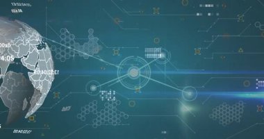 Dünyanın dört bir yanındaki simgelerle olan bağlantı ağlarının animasyonu. Küresel bağlantılar ağları ve dijital arayüz konsepti dijital olarak oluşturulmuş video.