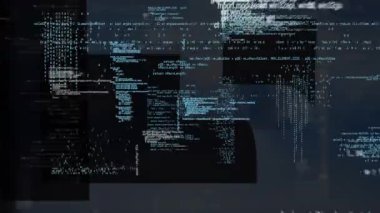 Mavi arkaplanda veri işleme animasyonu. küresel iş ve dijital arayüz kavramı dijital olarak oluşturulmuş video.