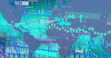 Veri işleme ve bağlantı ağına sahip simgelerin canlandırılması. Bağlantı teknolojisi ve dijital arayüz konsepti dijital olarak oluşturulmuş video.