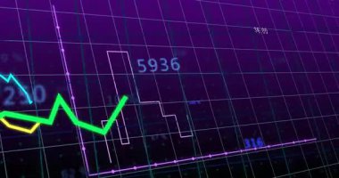 Menekşe şebeke yüklenirken, renkli çizgi grafikleri ve histogram çubukları veri eğilimlerini göstermek için canlanır. Analizler, gösterge paneli, görselleştirme, veri, bilgi, teknoloji, dijital