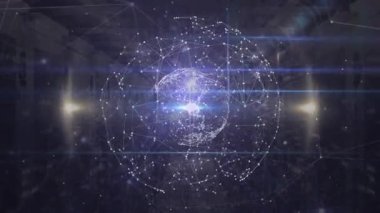 Sunucular üzerinde bağlantı ağının ve dönen dünyanın animasyonu. global internet, bilgisayarlar, veri işleme, bağlantılar ve teknoloji konsepti dijital olarak oluşturulmuş video.