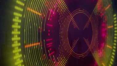 Siyah arkaplana karşı aydınlatılmış çizgilerin ve geometrik şekillerin animasyonu. Dijital olarak üretilen hologram, illüstrasyon, sanat, tasarım ve soyut kavram.