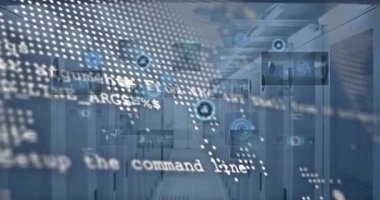 Animation of data processing over computer servers. Global digital interface, business, computing and data processing concept digitally generated video.