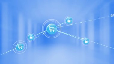 Mavi gradyan arkaplan ile dijital simge ağının animasyonu. Küresel ağ ve iş teknolojisi kavramı