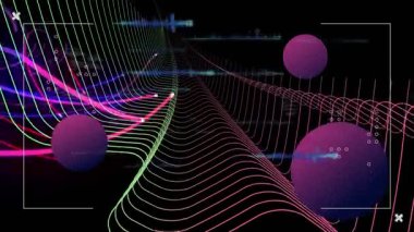 Mor dairelerin animasyonu, üç boyutlu soyut ağ, dijital arayüzde neon ışık demetleri. Dijital bileşik, yapay zeka, iletişim, bulut hesaplama, teknoloji, gelecek, bağlantı.