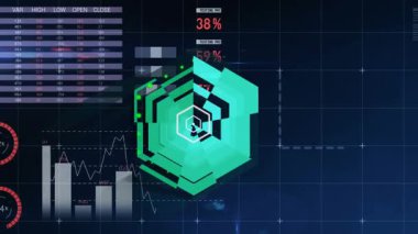 Mavi arkaplanda veri işleme animasyonu. Sosyal medya ve iletişim arayüzü kavramı dijital olarak oluşturulmuş video.