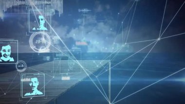 Bulutların üzerinde veri işleme animasyonu. küresel iş ve dijital arayüz kavramı dijital olarak oluşturulmuş video.