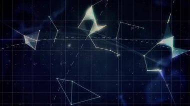 Işıkları birbirine bağlayan ve atan şebeke etkinleştiren şebeke dönen küresel görselleştirme ağı oluşturuyor. Fütürist, dijital, soyut, bilim kurgu, kozmoloji, teknoloji, yenilik