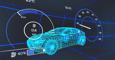 Küme açılışı, kablosuz elektrikli arabaların akış göstergelerini gösteriyor. Görüntüleme döngüsünü güncelliyor. Elektrik, dijital, fütüristik, enerji, teknoloji, sürdürülebilirlik, yenilik