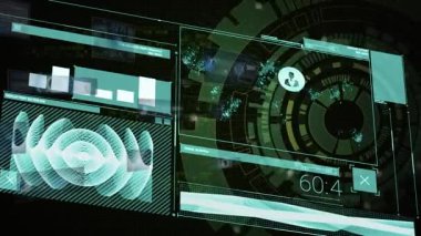 Animation of data with profile icons, graph over hud processing on digital interface. Digital composite, artificial intelligence, communication, cloud computing, technology, futuristic, connection