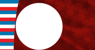 Amerikan yıldızlarıyla kırmızı zemin üzerinde daire çizen mutlu işçi günü animasyonu. Amerikan vatanseverliği, kültür ve kutlama konsepti dijital olarak oluşturulmuş video.