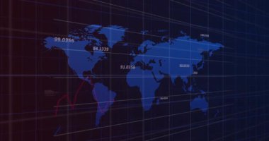 Şebeke üzerinde finansal veri işleme animasyonu. Küresel finans sektörü ve dijital arayüz kavramı dijital olarak oluşturulmuş video.