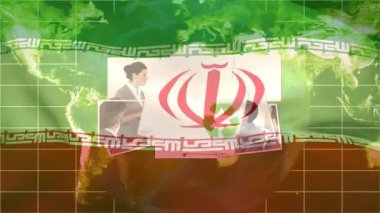 Animation of financial data processing over flag of iran. Global business, finance, data processing and networking concept digitally generated video.