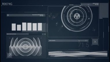 Karanlık arka planda dijital veri işleme animasyonu. Dijital olarak oluşturulmuş küresel bağlantılar, hesaplama ve veri işleme kavramı.