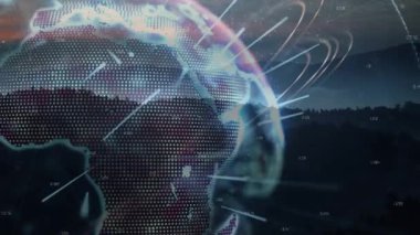 Manzara üzerindeki bağlantı ağlarının küresinin animasyonu. küresel iş, bağlantılar ve veri işleme kavramı dijital olarak oluşturulmuş video.