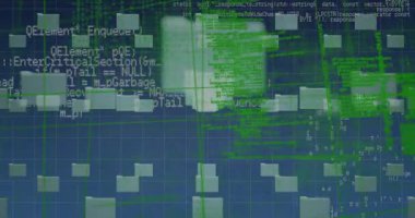 Yeşil ve siyah uzayda entegre devre üzerinden veri işleme animasyonu. Dijital arayüz ve veri işleme konsepti dijital olarak oluşturuluyor.