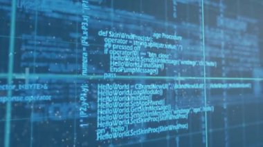 Mavi arkaplandaki insan veri işleme ve bağlantı ağının bileşimi. Küresel teknoloji ve dijital arayüz konsepti dijital olarak oluşturulmuş video.