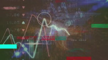 Donanma geçmişinde arıza ve finansal verilerle ekranın animasyonu. küresel bağlantılar, finans, teknoloji ve dijital arayüz konsepti dijital olarak oluşturulmuş video.