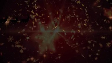 Koyu kırmızı arka planda düşen yıldızların animasyonu. Noel, kış, gelenek ve kutlama konsepti dijital olarak oluşturuldu.