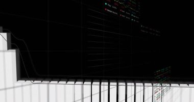 Bilgisayarı kullanarak iş adamlarının veri işleme animasyonu. Küresel işletme finansmanı ve dijital arayüz kavramı dijital olarak oluşturulmuş video.