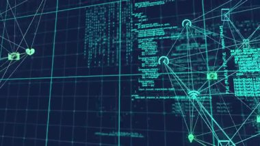 Siyah arkaplan üzerinden bağlantı ve veri işleme ağının animasyonu. Küresel bilim, bağlantılar, hesaplama ve veri işleme kavramı dijital olarak oluşturulmuş video.