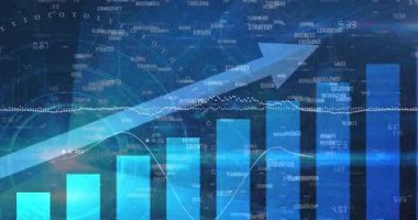 Mavi arka planda istatistiksel veri işleme ve iş konsept metinleri ağının animasyonu. Küresel ağ ve iş veri teknolojisi kavramı