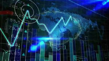 Siyah arkaplanda veri işleme ve şekillerin animasyonu. Küresel iş iletişimi teknolojisi ve dijital arayüz konsepti dijital olarak oluşturulmuş video.