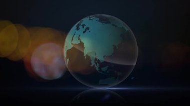 Dünyanın yörüngesindeki ağın animasyonu ve siyah arka plandaki Bokeh ışıkları. küresel bağlantılar, veri işleme ve teknoloji konsepti dijital olarak oluşturulmuş video.