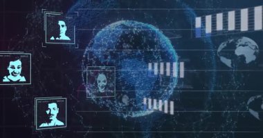 İnsan beyni üzerindeki bağlantı ağının animasyonu ve ekrandaki veri işlemesi. Dijital arayüz ve veri işleme kavramını dijital olarak oluşturan küresel bağlantılar.