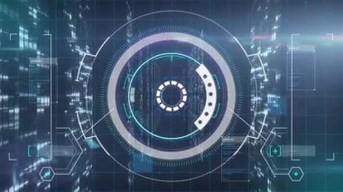 Kapsam taraması ve veri işleme animasyonu. Dijital arayüz veri işleme kavramını dijital olarak oluşturan küresel bağlantılar.