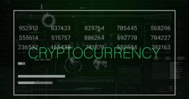 Animation of cryptocurrency text, statistics and data processing. Global online security, business, finances, computing and data processing concept digitally generated video.