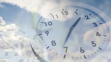 Animation of clock moving over clock mechanism. Time passing by, clocks, mechanic and watchmaking concept digitally generated video.