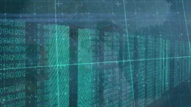 Yüz maskeli çeşitli doktorlarda veri işleme animasyonu. Küresel tıp ve dijital arayüz kavramı dijital olarak oluşturulmuş video.