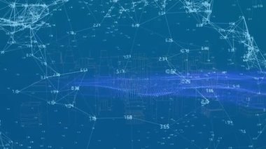 Mavi arka planda dijital şehir üzerinden bağlantı ağının animasyonu. küresel bağlantılar, bilgisayar ve dijital arayüz konsepti dijital olarak oluşturulmuş video.
