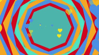 Mavi ve sarı kalplerin üzerinde hareket eden dairelerin animasyonu. Ukrayna krizi ve dijital arayüz konsepti dijital olarak oluşturulmuş video.