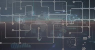 Dünya haritası ve veri işleme üzerinden bağlantı ağının animasyonu. küresel iş, teknoloji ve veri işleme kavramı dijital olarak oluşturulmuş video.