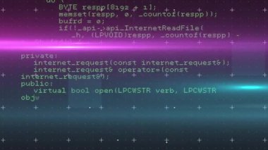 Mor zemin üzerinde parlayan ışık üzerinde değişen ve veri işleme numaralarının animasyonu. İletişim bağlantısı ve arayüz teknolojisi konsepti dijital olarak oluşturulmuş video.