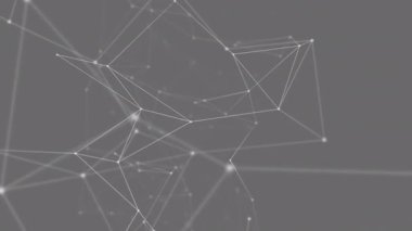 Gri arkaplandaki noktalarla bağlantılı ağların animasyonu. küresel ağlar, bağlantılar ve veri işleme konsepti dijital olarak oluşturulmuş video.