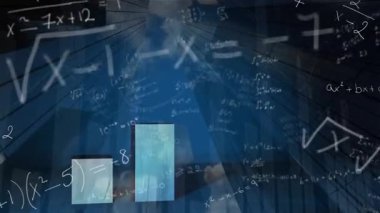 Şehirdeki finansal veri işleme animasyonu. Küresel iş, finans ve veri işleme kavramı dijital olarak oluşturulmuş video.