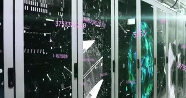 Animation of data processing over computer servers. Global computing and data processing concept digitally generated video.